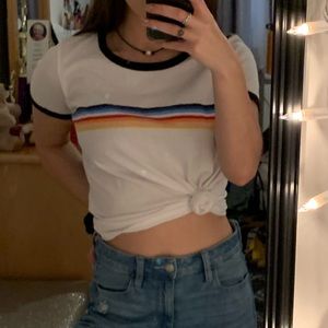 retro white with colored stripe t shirt